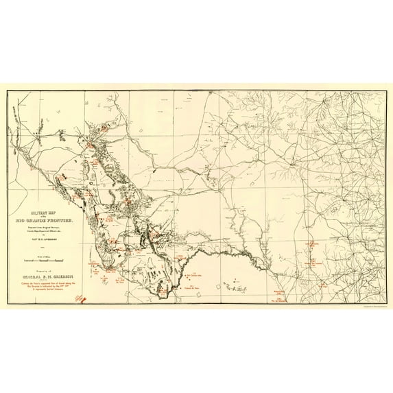 Historical Civil War Map - Rio Grande Frontier - Livermore 1883 - Vintage Wall Art