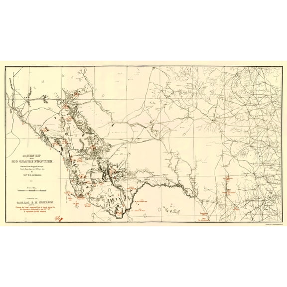 Historical Civil War Map - Rio Grande Frontier - Livermore 1883 - 23 x 39.88 - Vintage Wall Art