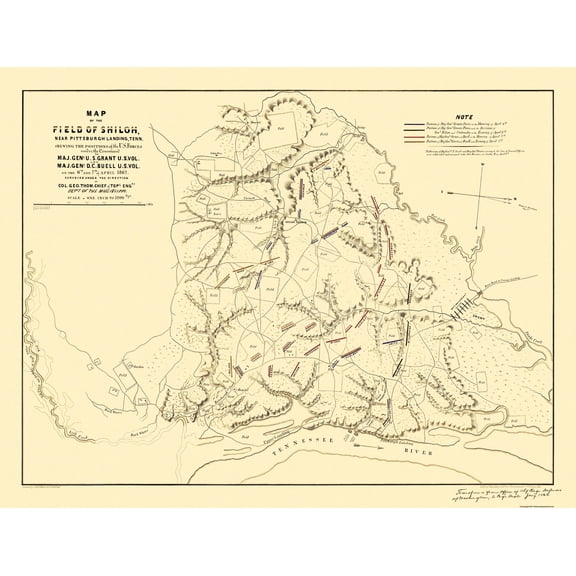 Historical Civil War Map - Shiloh Field Tennessee  - Matz 1862 - Vintage Wall Art