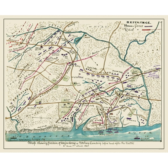 Historical Civil War Map - Shiloh Tennessee Battlefield - Sneden 1862 - 28.13 x 23 - Vintage Wall Art