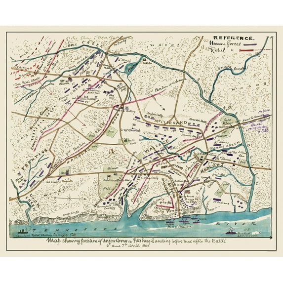 Historical Civil War Map - Shiloh Tennessee Battlefield - Sneden 1862 - Vintage Wall Art