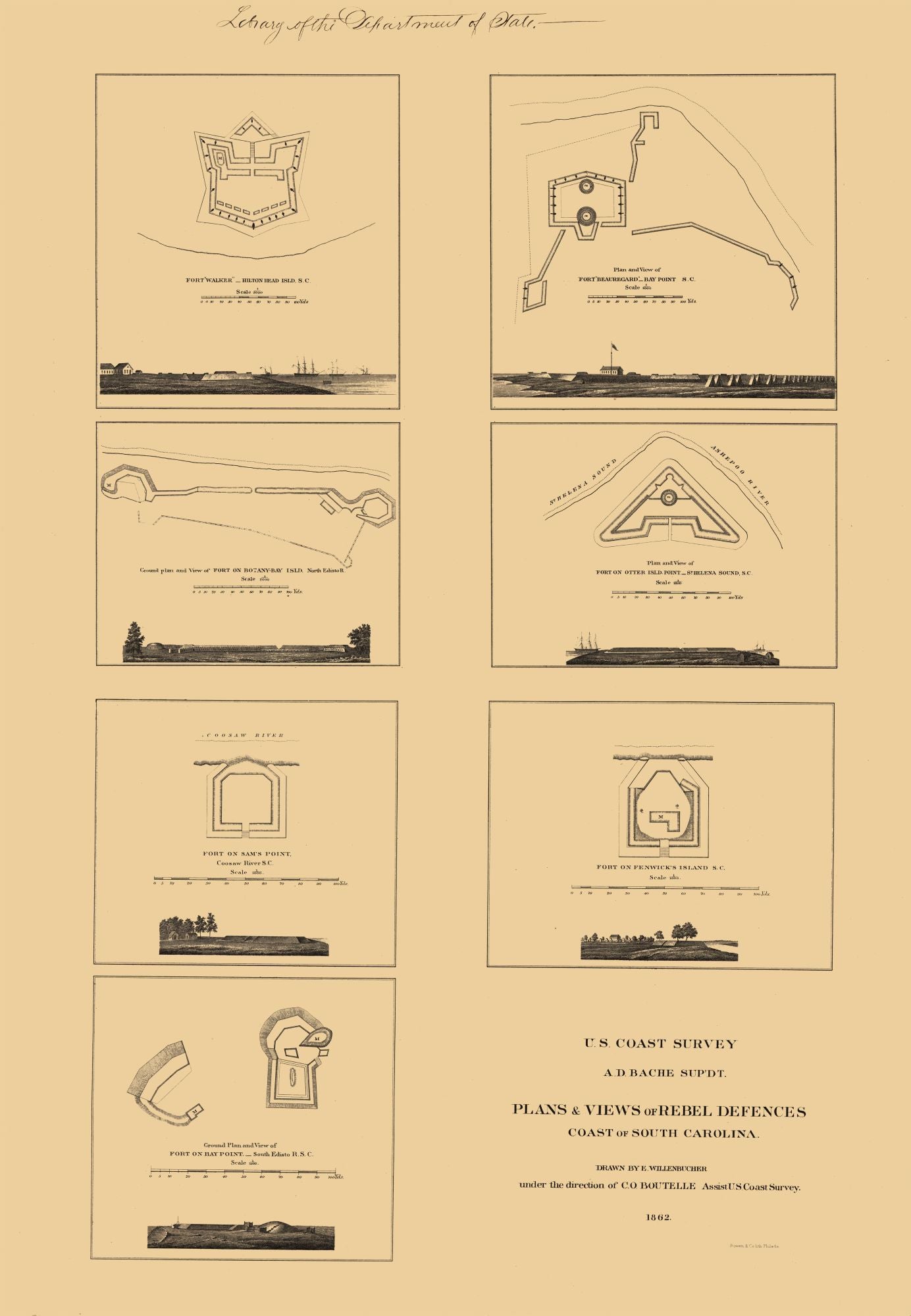 Historical Civil War Map South Carolina Rebel Defences Willenbucher