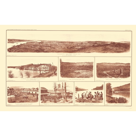 Historical Civil War Map - Tennessee Buildings Forts - Bien 1895 - 23 x 36.17 - Vintage Wall Art