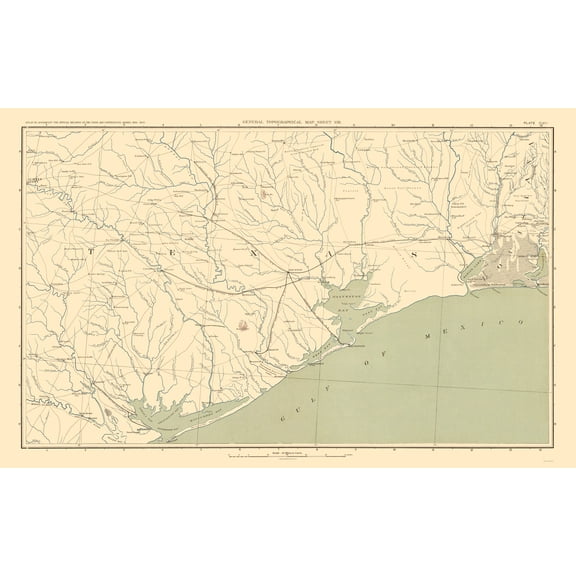 Historical Civil War Map - Texas Louisiana Gulf Coast - Bien 1895 - 23 x 36.76 - Vintage Wall Art