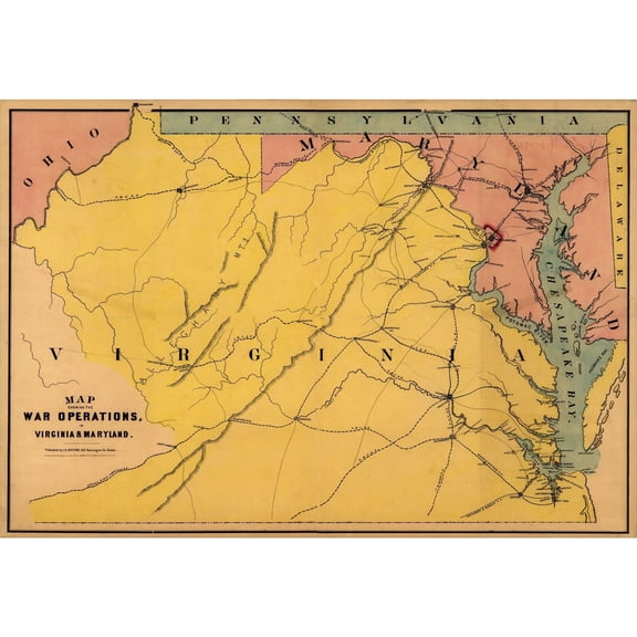 Historical Civil War Map - Virginia Maryland - Bufford 1861 - 33.41 x 23 - Vintage Wall Art