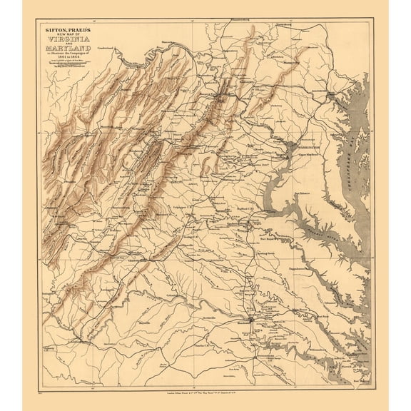 Historical Civil War Map - Virginia Maryland - Sifton 1912 - Vintage Wall Art