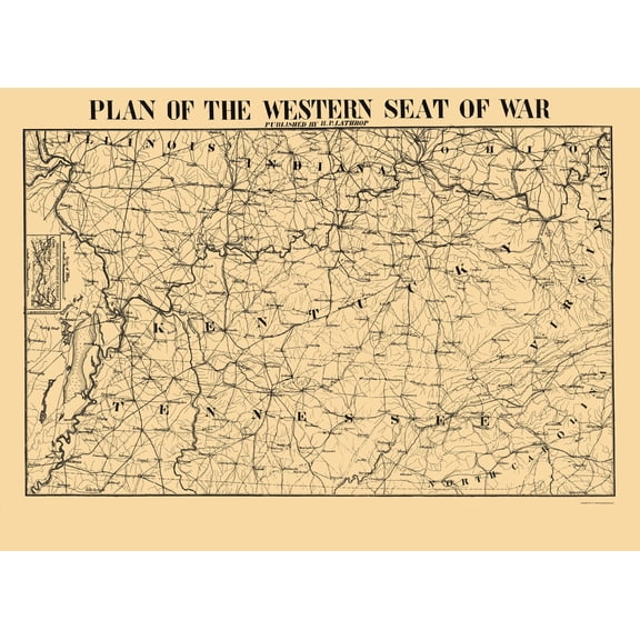 Historical Civil War Map - Western Seat War Plan - Lathrop 1862 - 23 x 31.71 - Vintage Wall Art