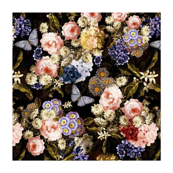 Historical Lush Golden Era Blush Rose Flowers Garden - Painting Floral Flowers Butterfly Botanical Garden Pattern Vintage Unframed Wall Art Print 8 x 8 inches