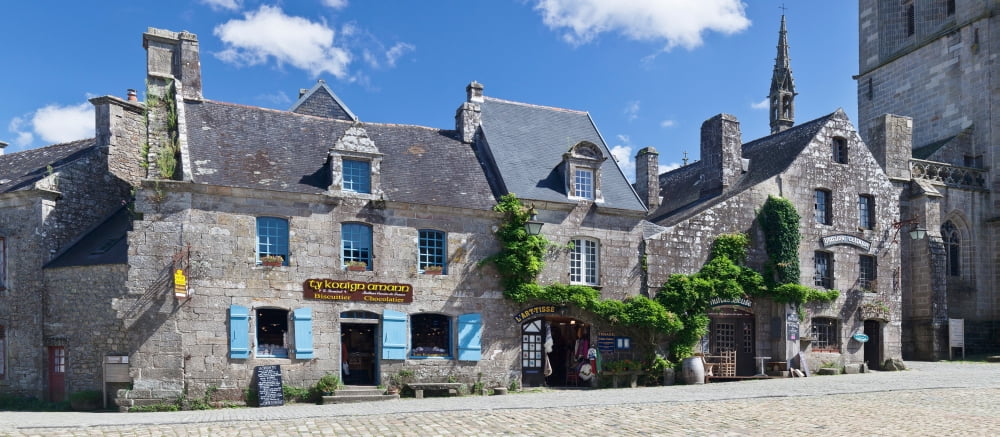 Historical buildings at the Grand Place Locronan Finistere Brittany France Canvas Art - Panoramic Images (27 x 9)