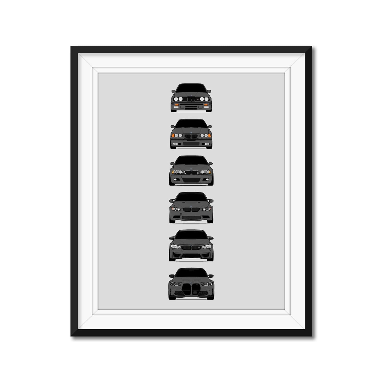 History of BMW M3 Generations and Handmade Print of E30, E36, E46, E92