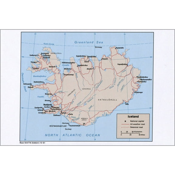 History Galore 1981 CIA Map of Iceland 24" x 36" Poster