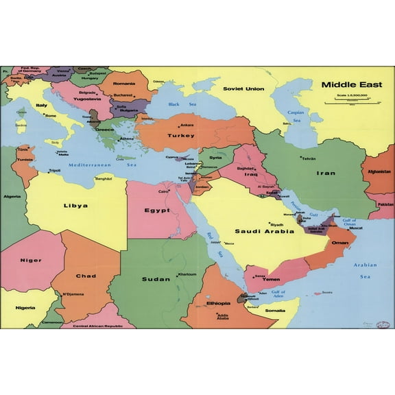 History Galore 1990 CIA Map of the Middle East Iraq Iran Israel and Surroundings P2 24" x 36" Poster