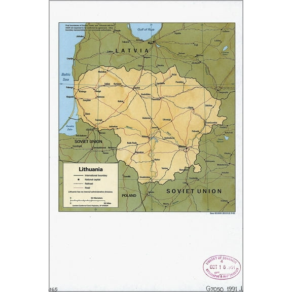 History Galore 1991 CIA Map of Lithuania 24"x36" Poster
