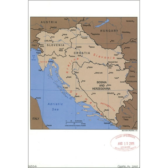 History Galore CIA Map of Slovenia Croatia and Bosnia and Herzegovina 2001 24" x 36" Poster