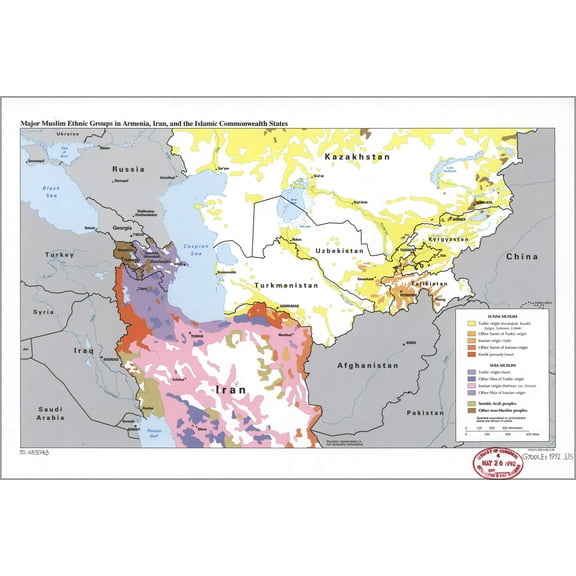History Galore Cia Map Muslims in Armenia Iran 1992 24"x36" Poster