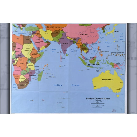 History Galore Cia Map of Indian Ocean Region 1986 24" x 36" Poster