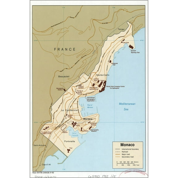 History Galore Cia Map of Monaco 1982 24" x 36" Poster
