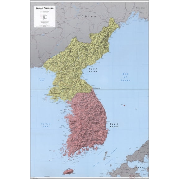 History Galore Cia Map of North and South Korea 1986 24 "x 36" Poster