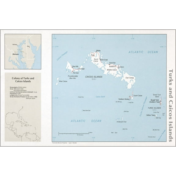 History Galore Cia Map of Turks and Caicos Islands 1976 24" x 36" Poster