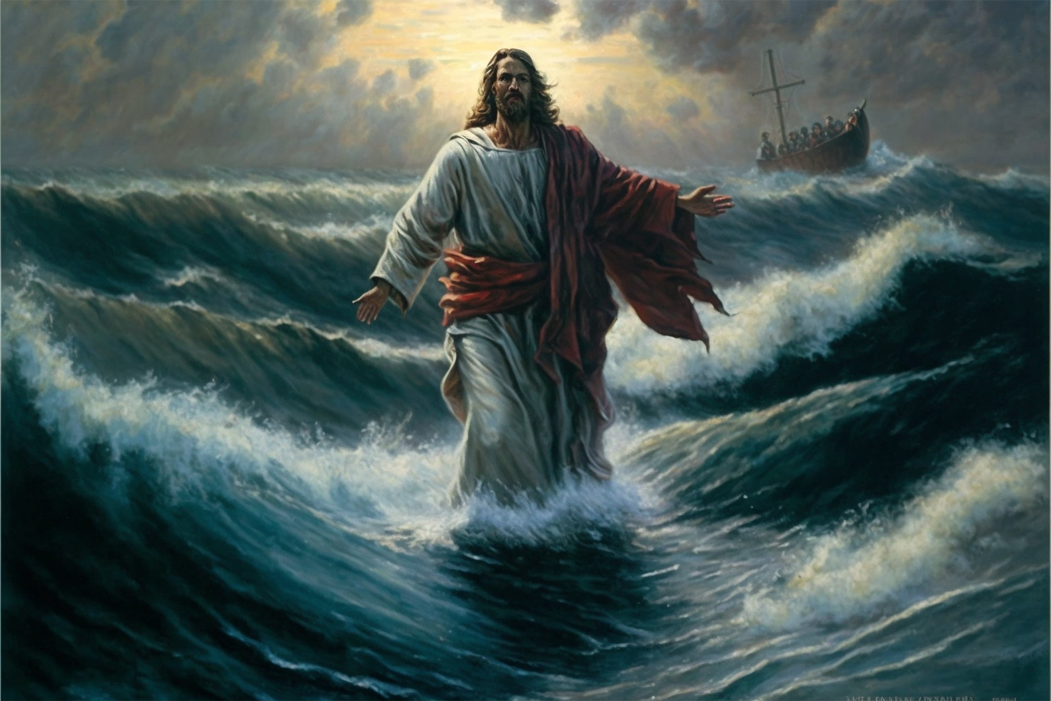 Jesus Calogero 海と船の風景 272/300 History Galore Jesus Christ Walking on Water in The Storm on The