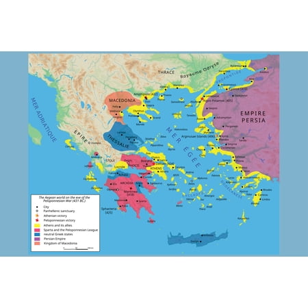 History Galore Map of Ancient Greece 431 BC Peloponnesian War Athens and Delian League Yellow Gallery 24" x 36" Poster