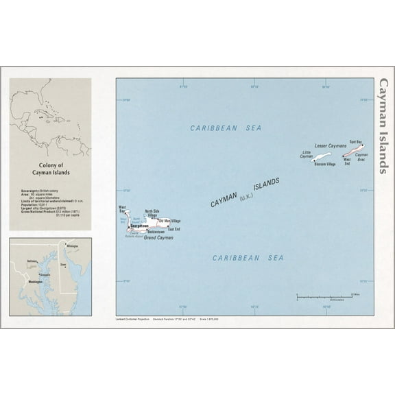 History Galore Map of Cayman Islands 1976 24" x 36" Poster