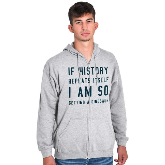 History Repeats Itself Dinosaur Pet Zip Up Hoodie Men's Women's Brisco Brands 2X
