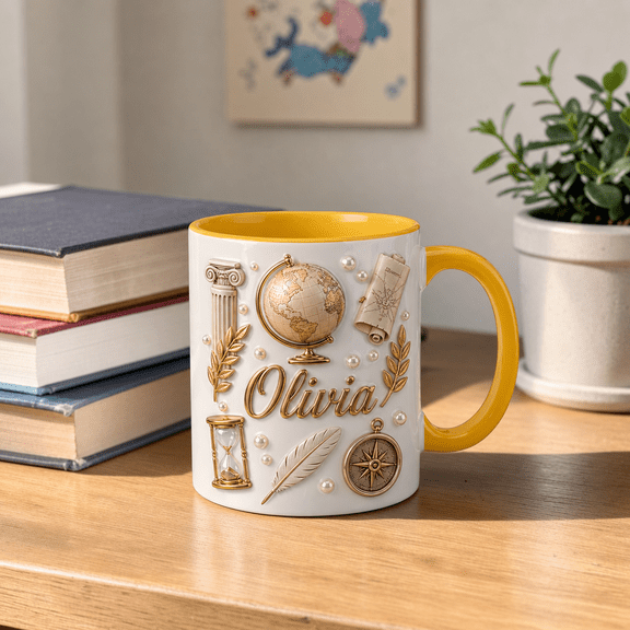 History Teacher Ceramic Mug Personalized Globe Design for Teacher Appreciation Gift