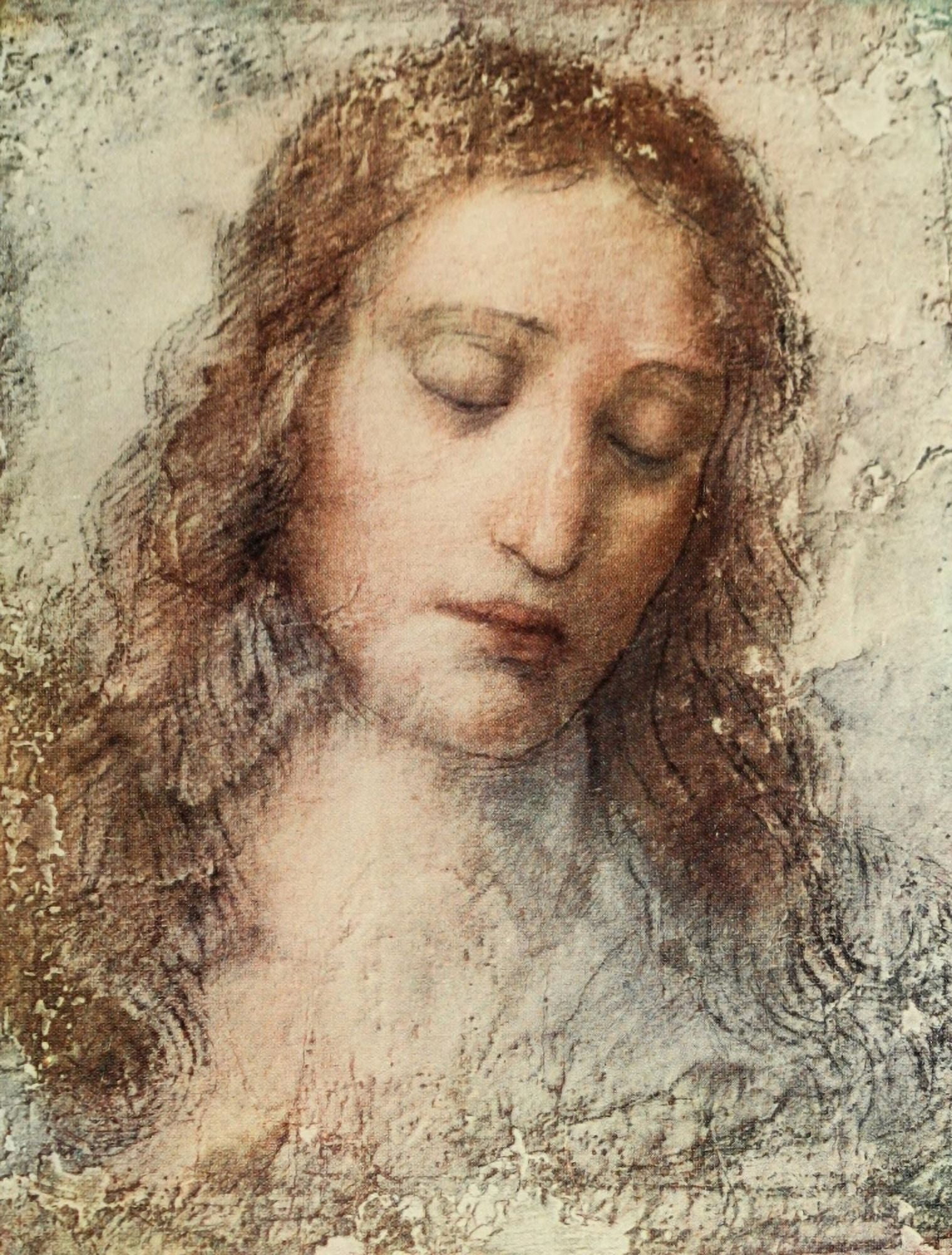 History of Painting 1900 Head of Christ Canvas Art - Leonardo Da Vinci (24 x 36)