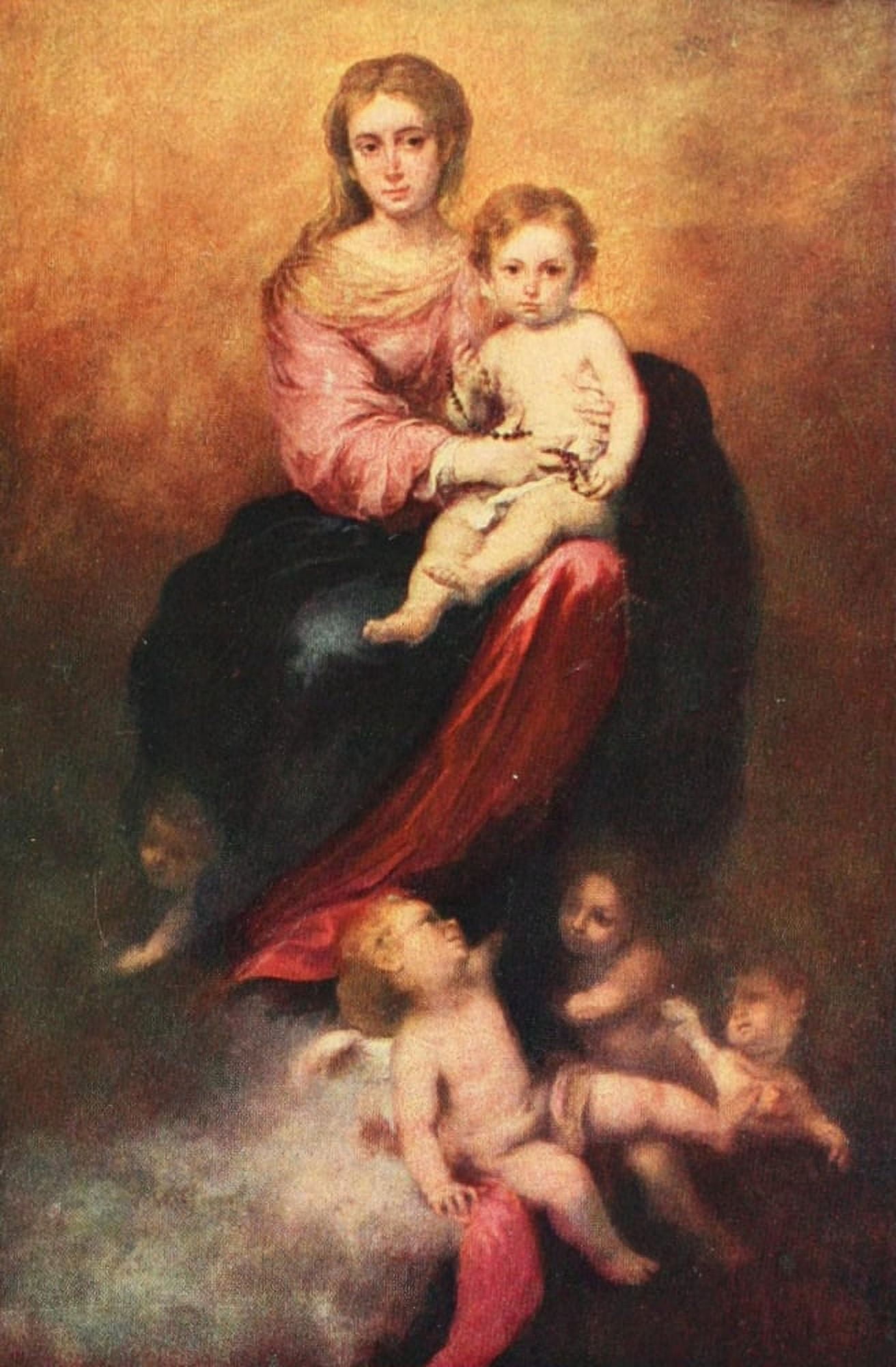 History of Painting 1911 Madonna of the Rosary Canvas Art - Bartolom Esteban Murillo (18 x 24)