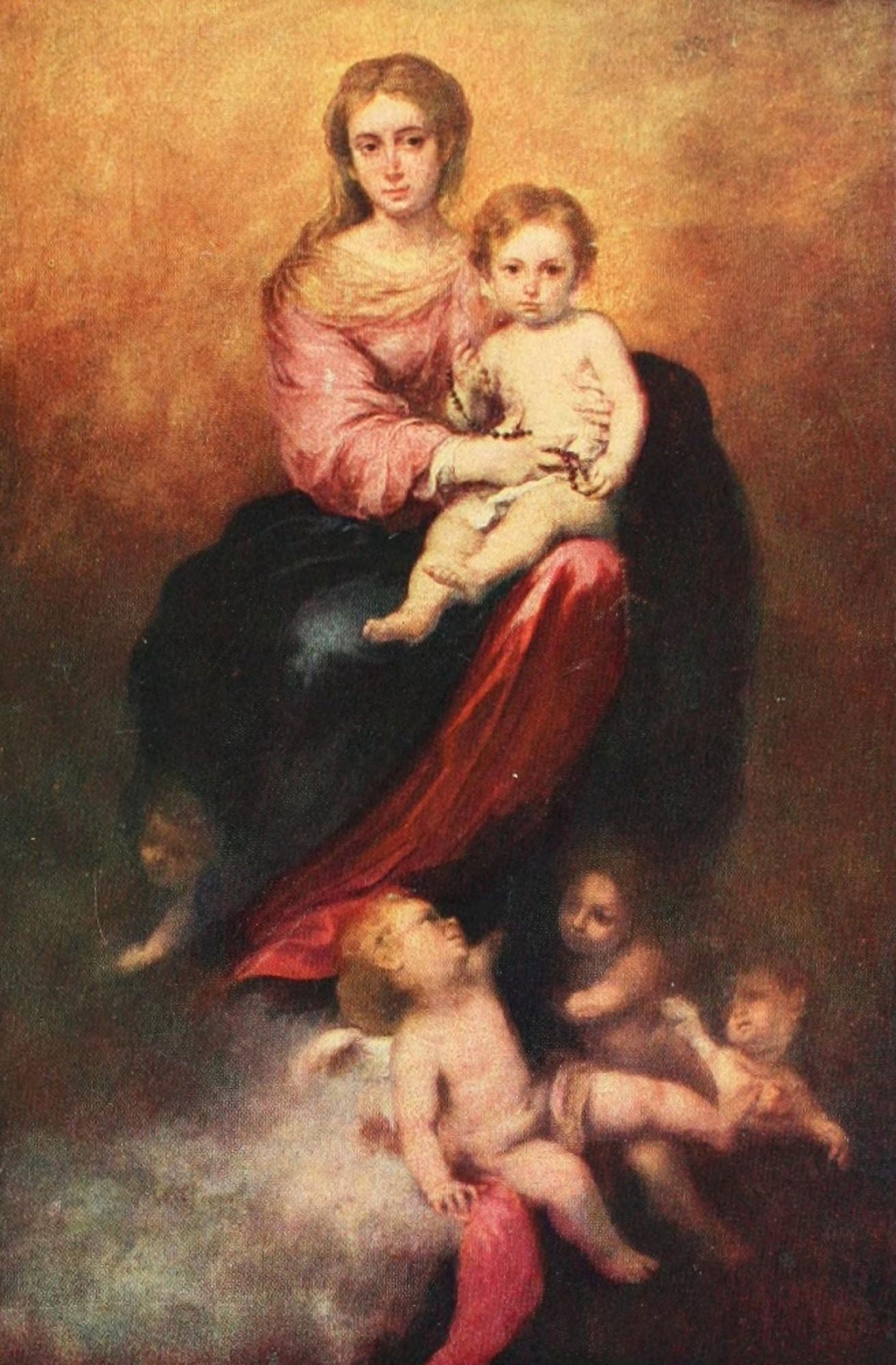 History of Painting 1911 Madonna of the Rosary Canvas Art - Bartolom Esteban Murillo (24 x 36)