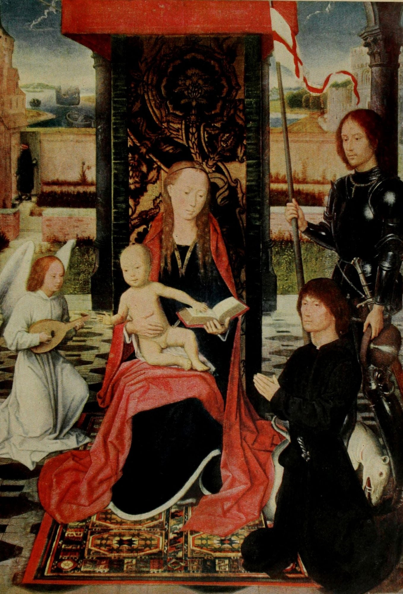 History of Painting 1911 Virgin & Child with Donor & St George Canvas Art - Hans Memling (24 x 36)