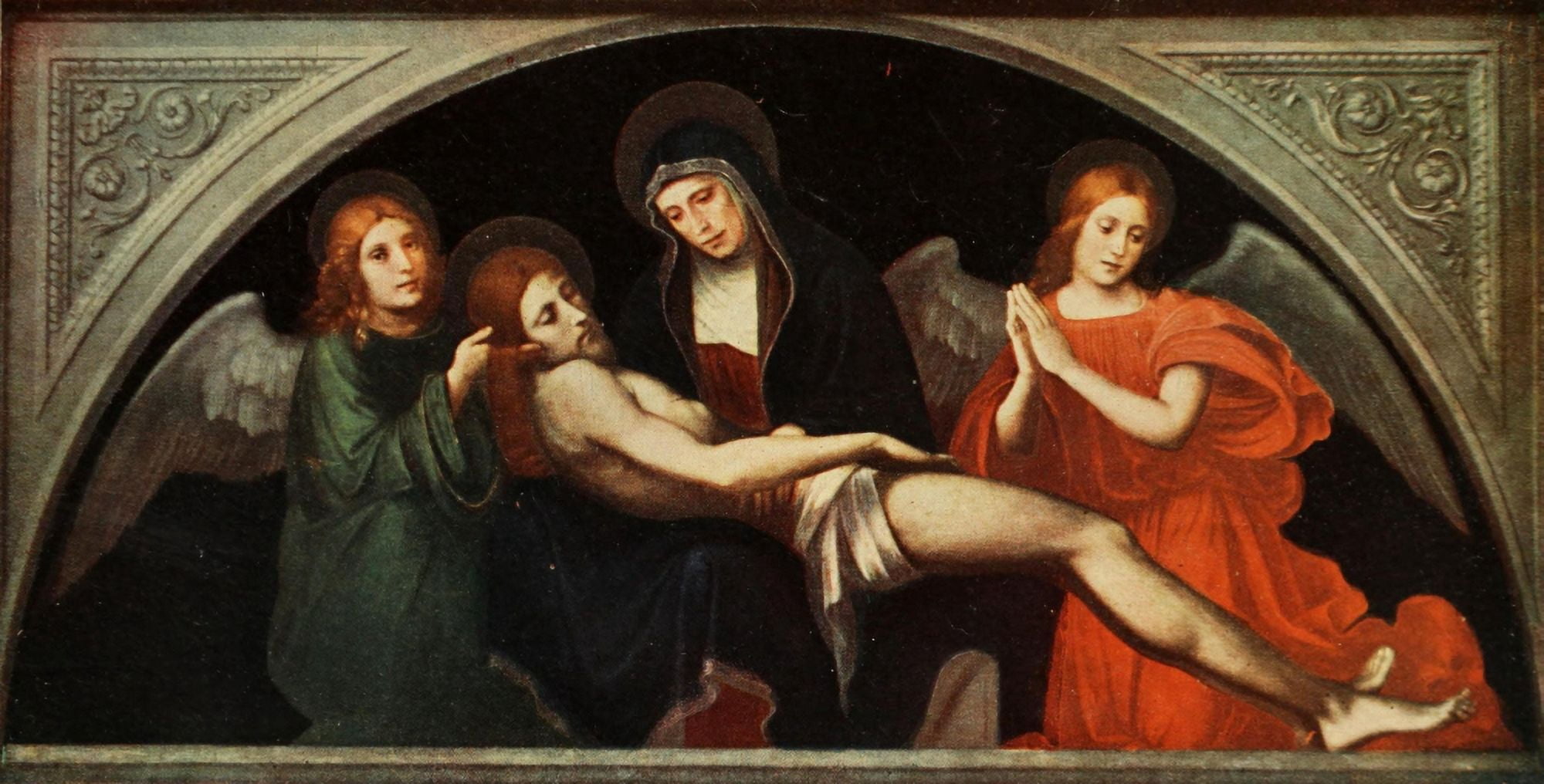 History of Painting 1911 Virgin weeping over Christ Canvas Art - Francesco Raibolini (18 x 24)