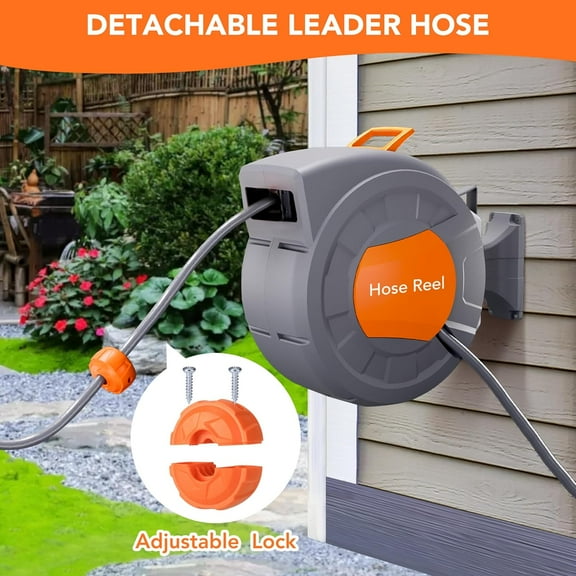 Historyli 1/2 In x 65 Ft Retractable Garden Hose Reel,Super Heavy Duty,Any Length Lock,Slow Return System,Wall Mounted and 180 Deg Swivel Bracket,65FT