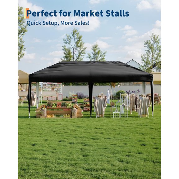 Historyli 10x20FT Pop Up Canopy Tent with 6 Sidewalls, Water-Resistant Portable Commercial Instant Shelter, Black