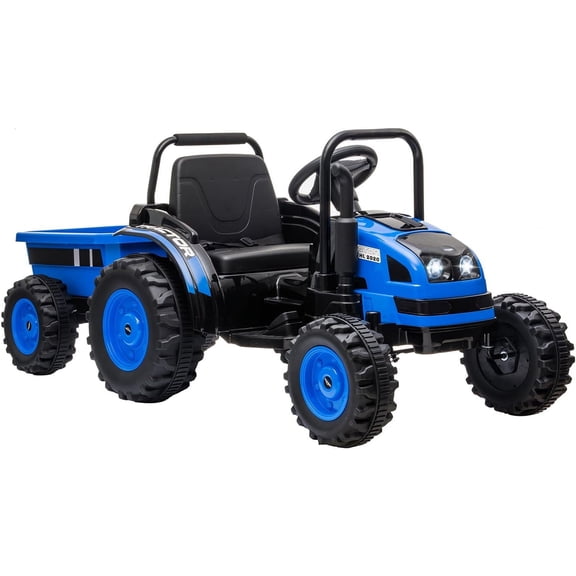 Historyli 12V Electric Ride on Tractor with RC Dump Trailer, 35w Dual Motors, Parent Remote Control, Safety Belt & LED Lights,Ride on Toys for Ages 37+ Months,Blue