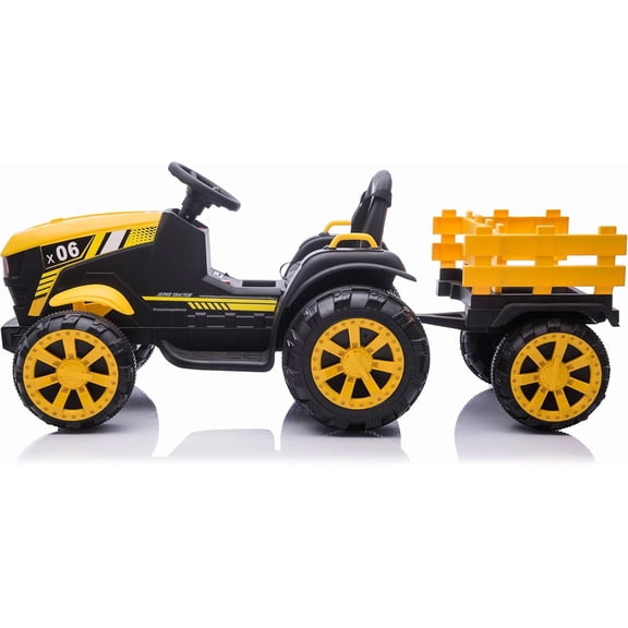 Historyli 12V Ride On Tractor, with Remote Control, Battery Powered, with Detachable Trailer, Yellow