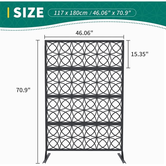 Historyli 1PC Metal Privacy Screen Outdoor, Freestanding Decorative Room Divider with Rust-Resistant Coating, Black Circle