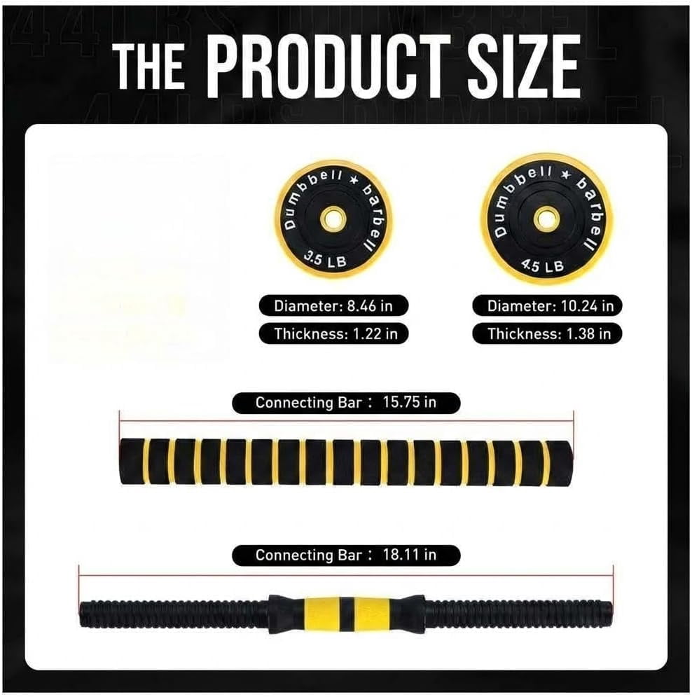 Historyli 2-in-1 Adjustable Dumbbell Set, 33 LBS Multifunctional Free Weight Set, Used as Dumbbell & Barbell, Yellow