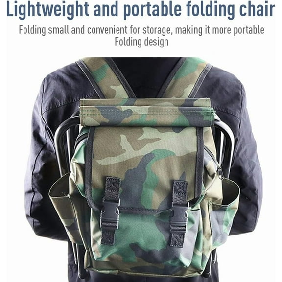 Historyli 2 in 1 Portable Mountaineering Backpack Chair,Foldable Fishing Chair，100kg Max Load Oxford Cloth Stool Backpack for Travel,Camouflage