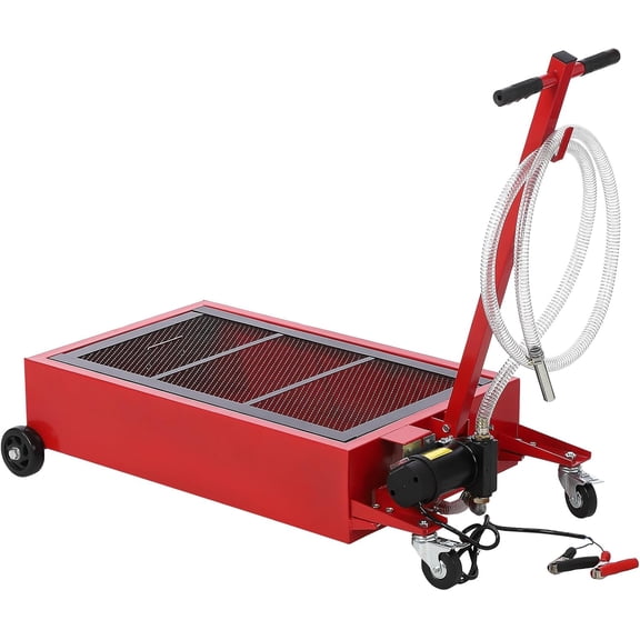 Historyli 20 Gallon Oil Drain Pan,Low Profile Oil Change Pan, Large Capacity Rolling Oil Drain Cart, Adjustable Hand, with Pump, Hose, Swivel Casters Wheels for Trucks, RVs,Red