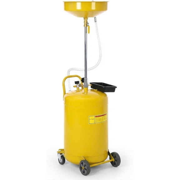 Historyli 20 Gallon Oil Drain Tank,Portable Air Operated Drain Container, Adjustable Height Funnel,Leak-Proof Design, 4 Wheels & Built-in Toolbox for Auto Repair Garage,Yellow