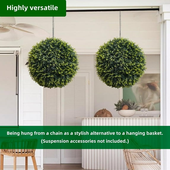Historyli 24.8 Inch Artificial Cedar Topiary Plant Balls Set of 2,Faux Greenery Balls Hanging Grass Ball for Home Wedding Decor,Cedar Grass Ball