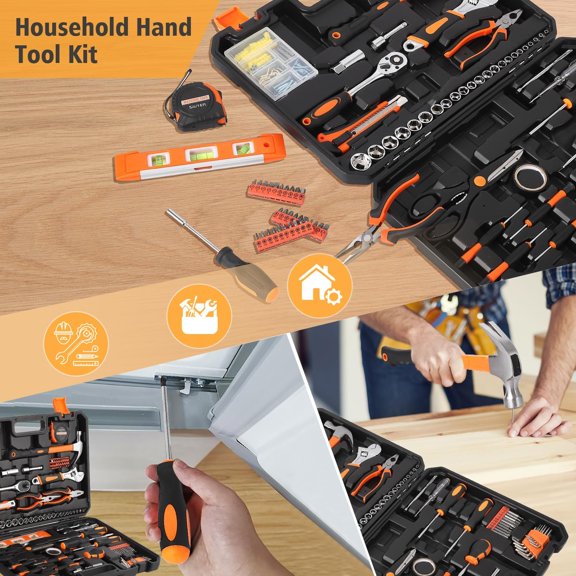 Historyli 247 PC Household Hand Tool Set, Home & Auto Repair Tool Kit with Sockets & Pliers, Black