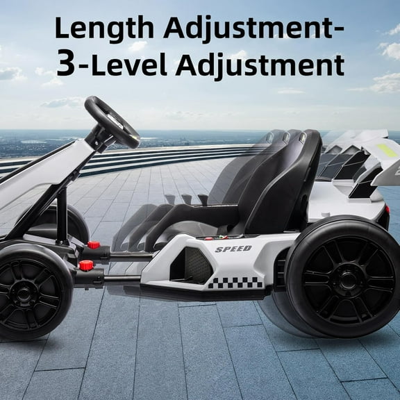 Historyli 24V Electric Go Kart,Powerful Drift Kart,Adjustable Seat,8mph Speed,Led Lights,Outdoor Riding Toy for Ages 6-15Y,White