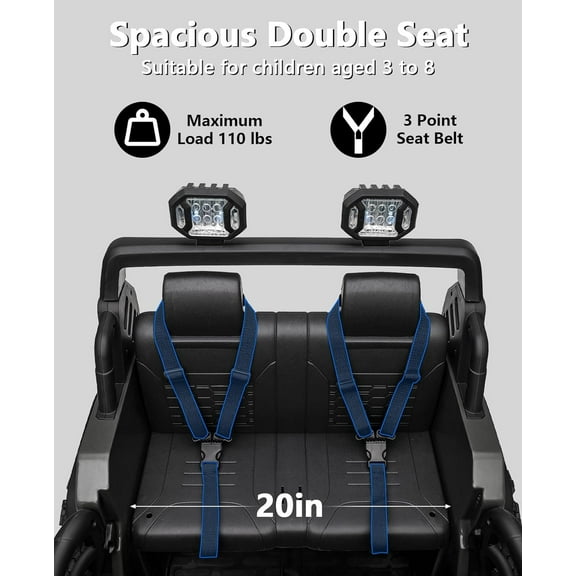 Historyli 24V Ride On Car, 2 Seater, Electric Vehicles, with 20" Wide Seat, 3 Speed, 2x200W Powerful Motor, Black