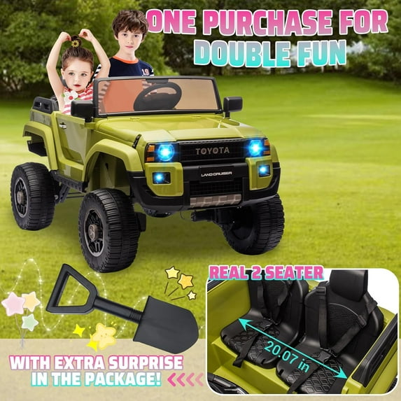 Historyli 24V Ride On Car, 2 Seater Ride On Car Truck, Electric Car, with Parent Remote Control, Green