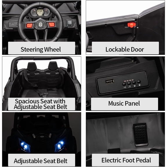 Historyli 24V Ride On UTV Car, Ride on Toy, Battery Powered Car, Electric Off-Road, with Remote Control, Black