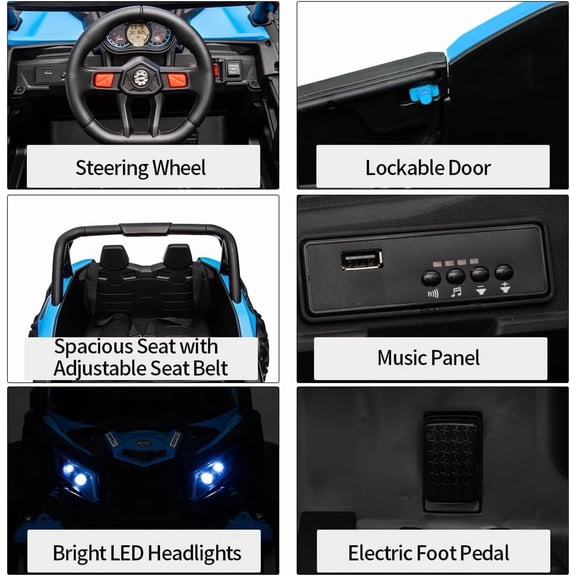 Historyli 24V Ride On UTV Car, Ride on Toy, Battery Powered Car, Electric Off-Road, with Remote Control, Blue
