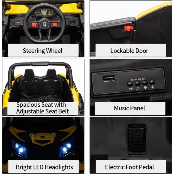 Historyli 24V Ride On UTV Car, Ride on Toy, Battery Powered Car, Electric Off-Road, with Remote Control, Yellow